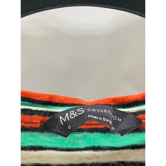 M&S COLLECTION Women's Red/White/Green Striped Crewneck Short Sleeve Top SZ 2 - Picture 8 of 11